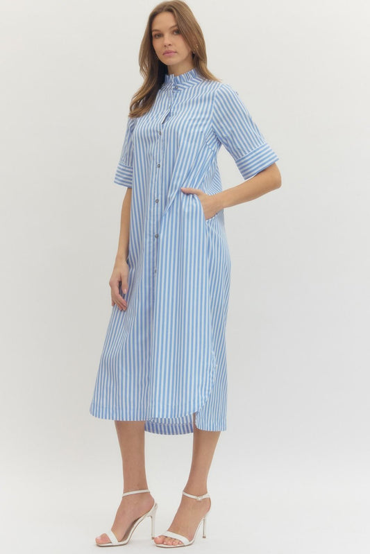 Entro Blue Stripe Midi Dress